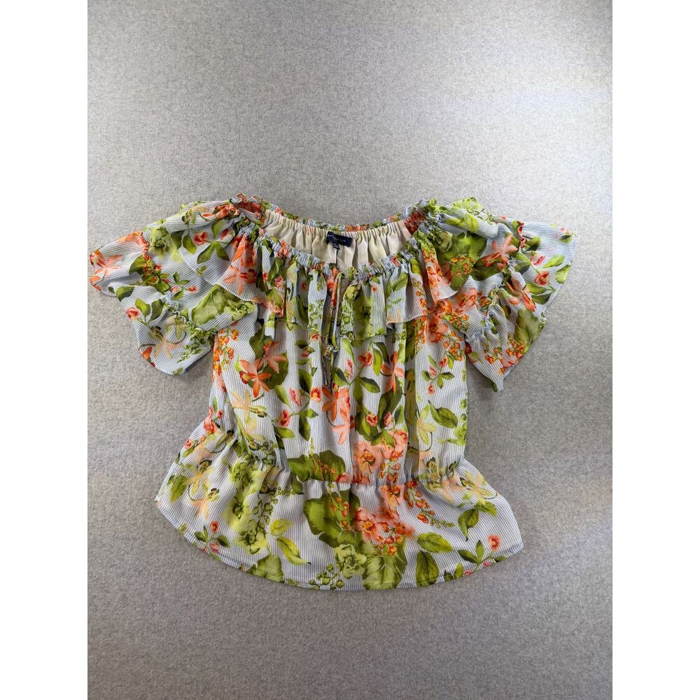 Tommy Hilfiger XXL Floral Off Shoulder Peplum Blouse Blue Stripe
